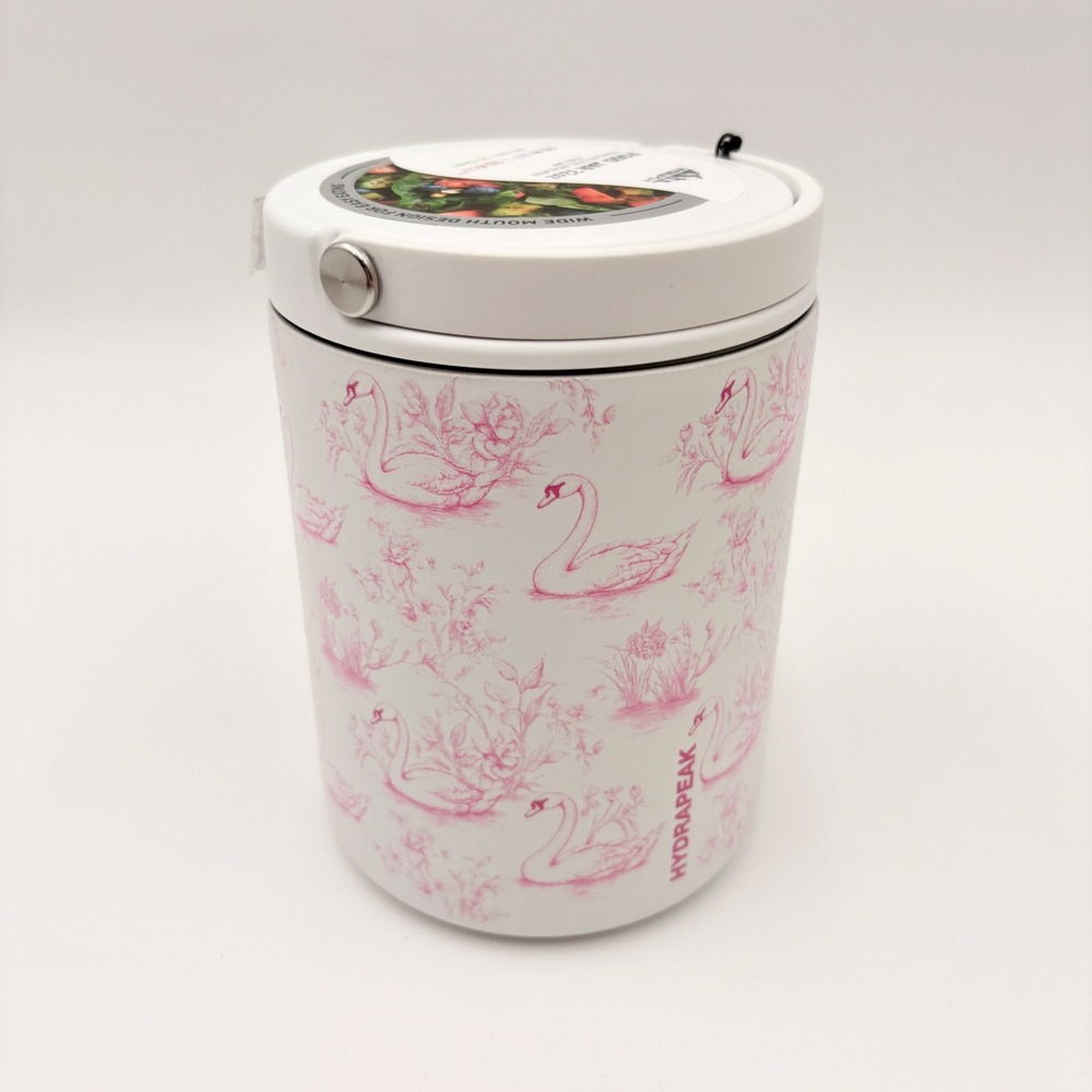 Hydrapeak 32oz Insulated Food Jar Stainless Steel Pink Swan Toile White Snow